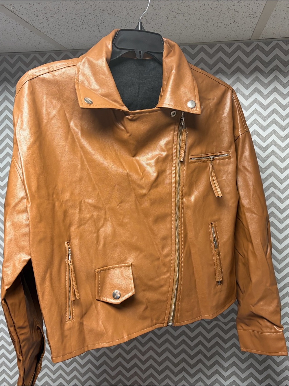 Women's Tan Leather-look Moto Jacket